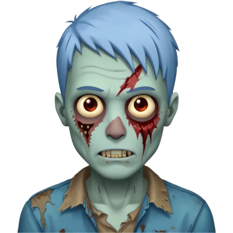 я мужчина, цвет волос пепельно синий, стрижка как у футболиста Yamal сделай меня в стиле зомби и ещё сделай с Ухмылкой  emoji