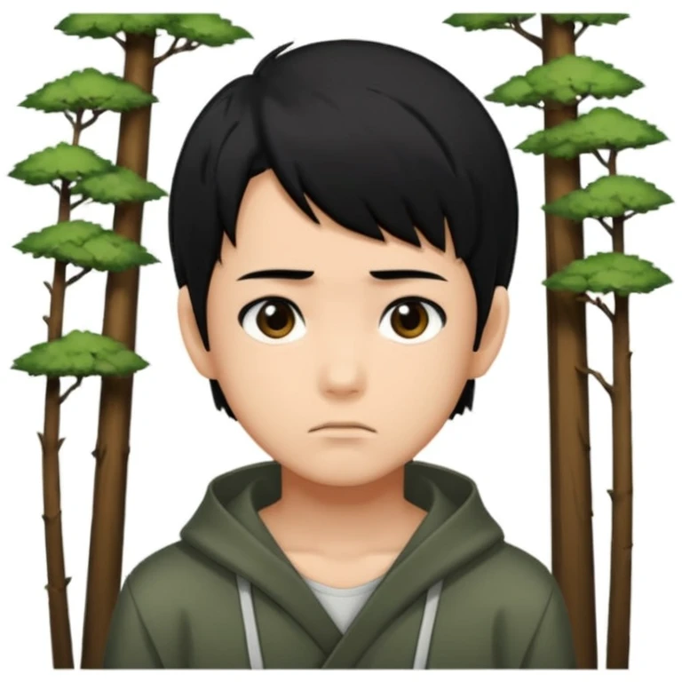 Manga bir bola ormonda yolgiz holatini tasvirlab ber emoji