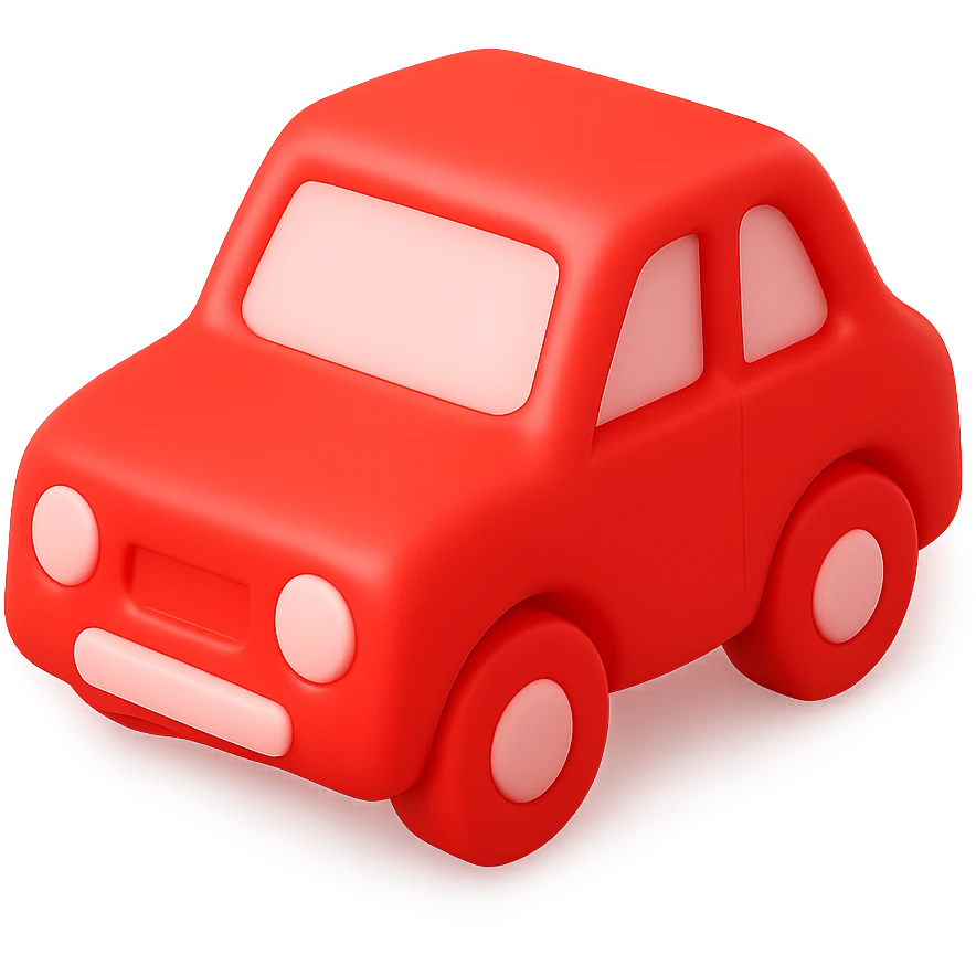 car, 3D red icon style, bold and vibrant emoji