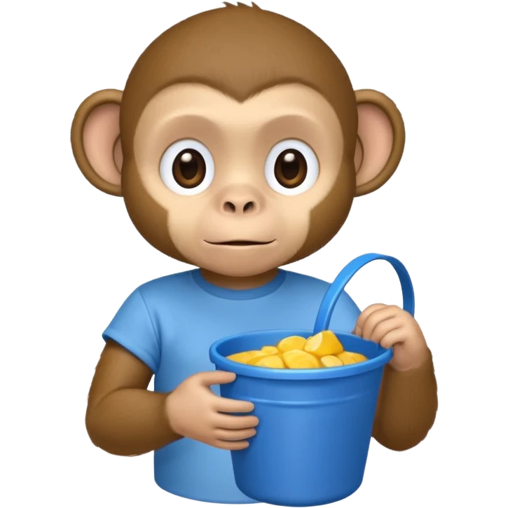 Monkey with blue bucket had wearing baby blue shirt emoji