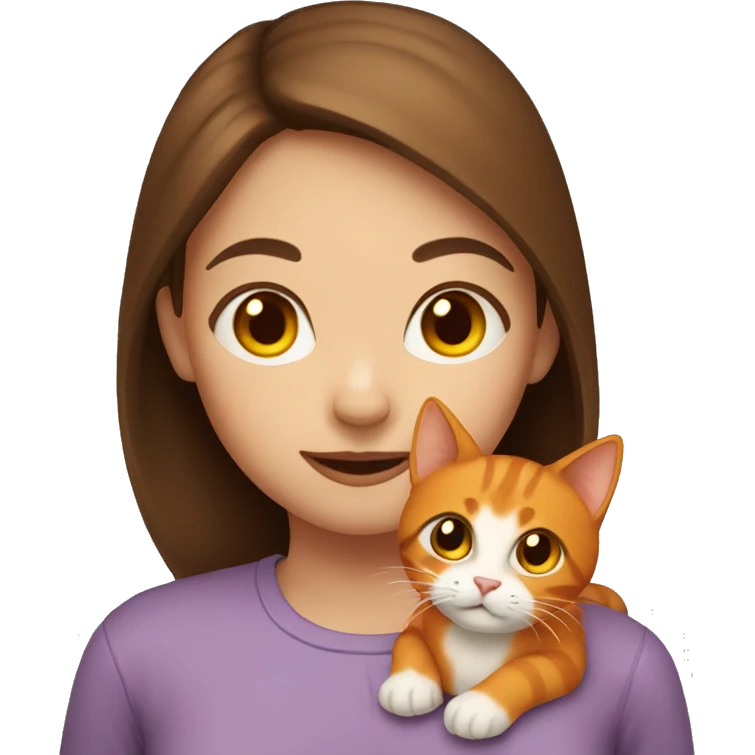 Girl with brown hair holding a orange cat emoji