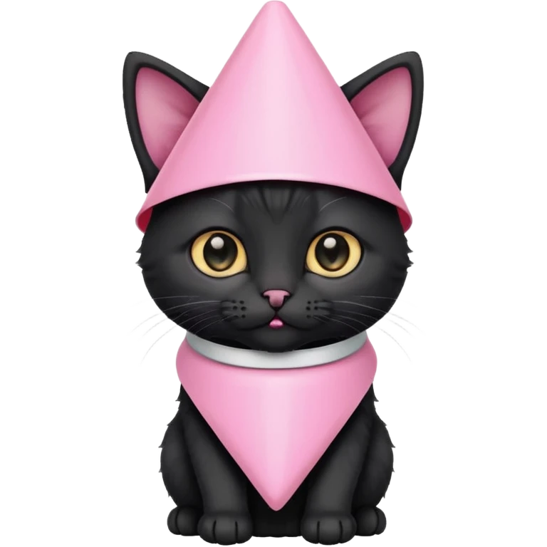 A mostly black kitten with a white chest and a plastic cone on around his head after surgery emoji