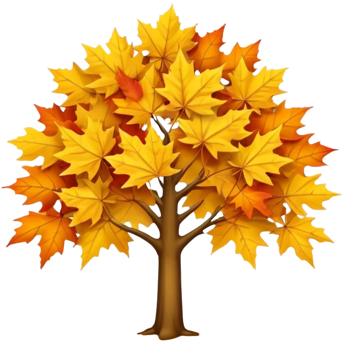 Generate a high-quality image of a yellow maple tree with autumn foliage, full canopy of leaves, realistic color and shading, smooth gradient colors, no facial features, no brand markings, simple white background, high-resolution. emoji