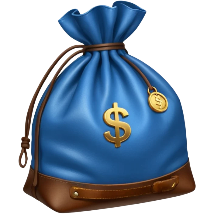 blue coins inside an opened brown money bag  emoji