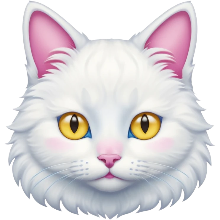 White cat with yellow and blue eyes with pink nose emoji