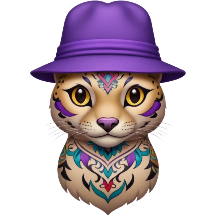 tattooed animal with purple hat emoji