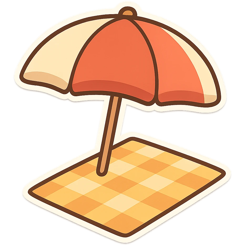 一个沙滩伞和方格小垫子 emoji