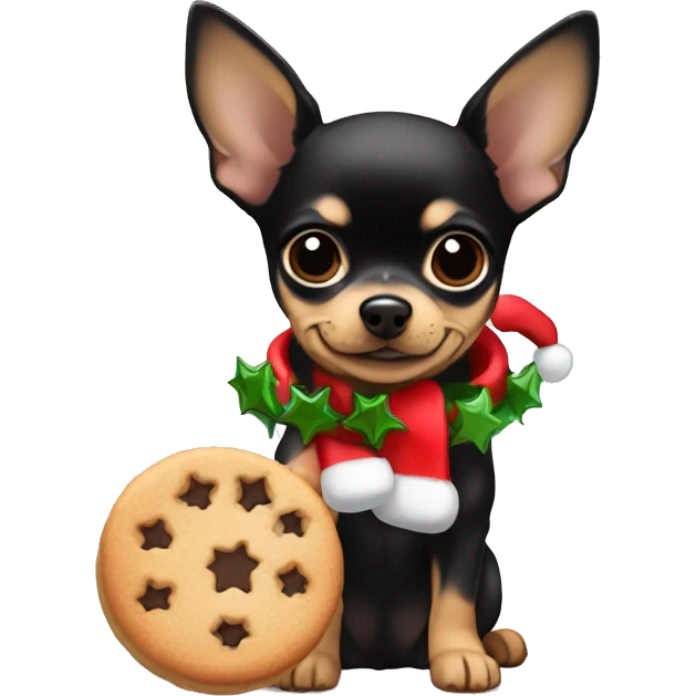 black & tan chihuahua puppy holding a christmas cookie emoji