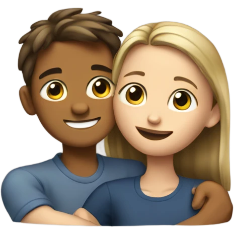 Create a picture where a twelve-year-old boy hugs a twelve-year-old girl emoji