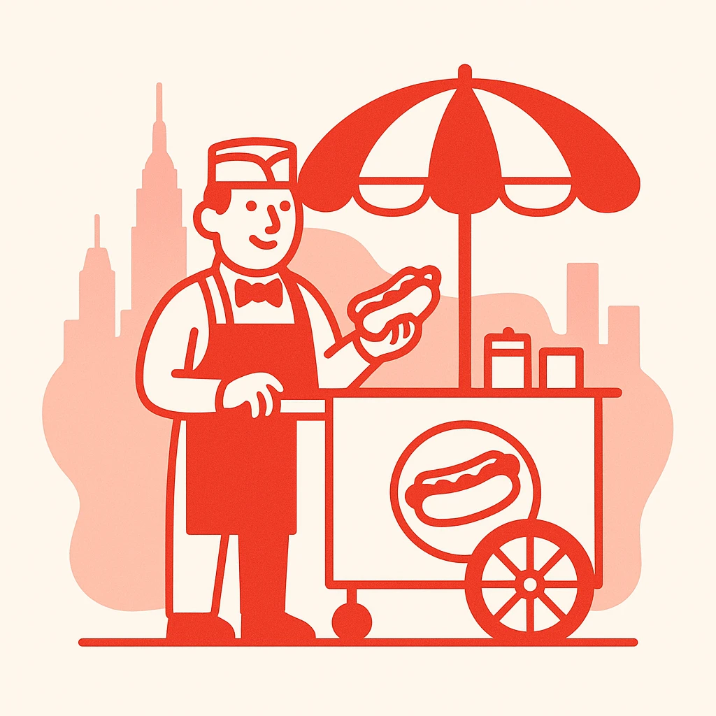 hotdog seller in New York with cart emoji