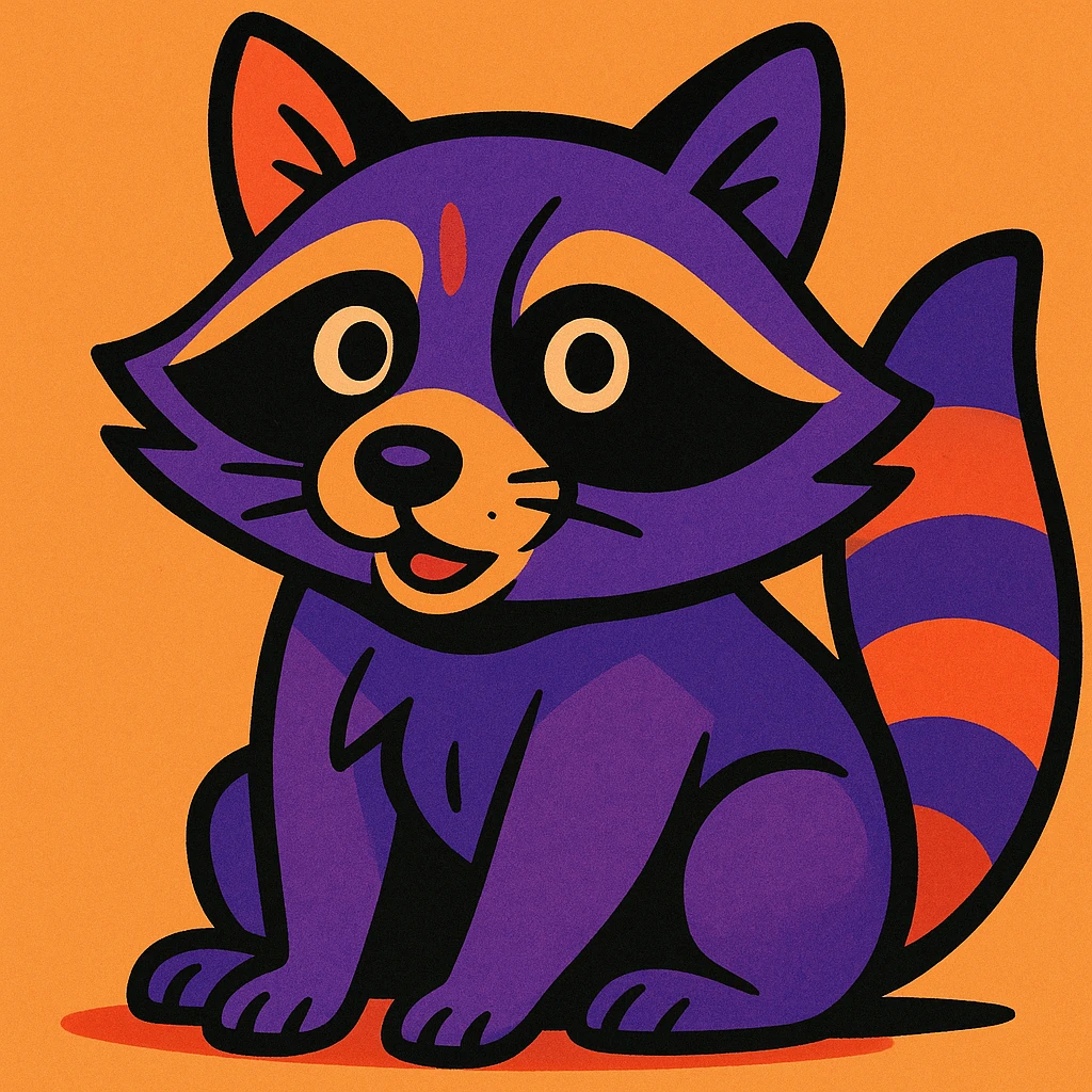 expressive illustration of a purple raccoon emoji