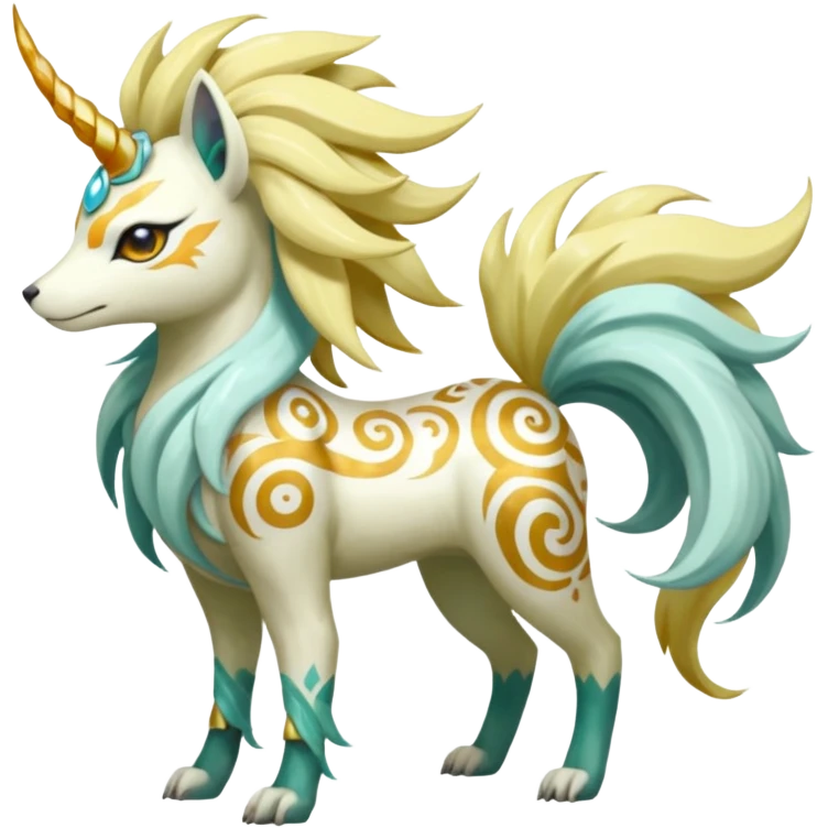 Tropical Tiny Marked Patterned Tribal Shiny Albino Painted Oriental Asian Patterned Tropical Exotic Toxic Suicune-Meloetta-Solgaleo-Rapidash-Arcanine-Absol-fusion-hybrid-creature (full body) emoji