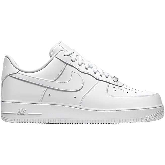 Clean all-white Nike Air Force 1 low top sneakers arranged as a pair with one positioned slightly behind the other, classic white-on-white design emoji