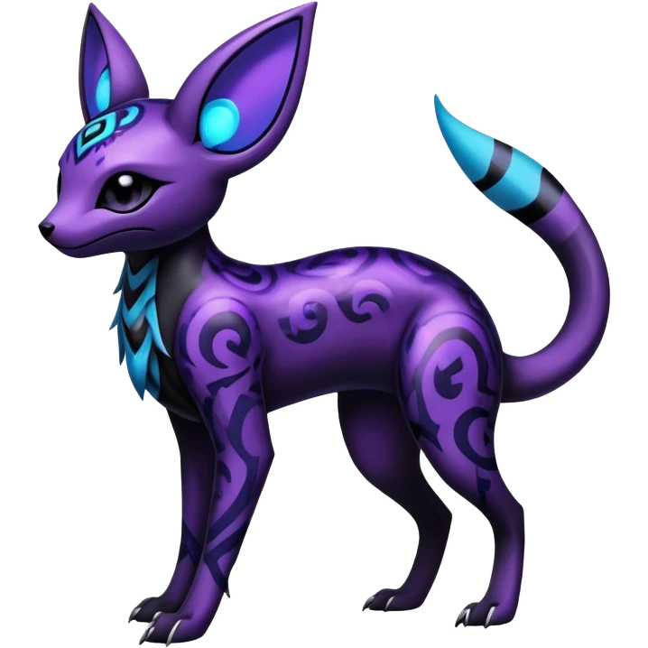 Shiny Dark Edgy Majestic Sophisticated Modern Gothic Gloomy Futuristic Salandit-Umbreon-Espeon-Hybrid (Full body) with pattern-markings emoji
