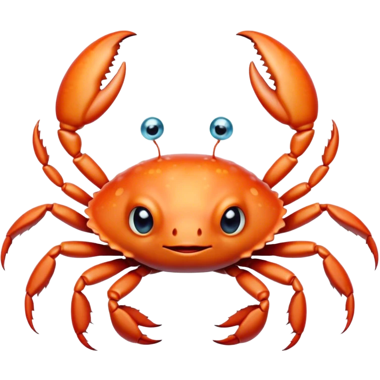 Cinematic Cute Baby Crab Portrait Emoji, Head tilted playfully and inquisitively, featuring an adorably small form with a delicately patterned carapace, round, sparkling eyes, and tiny, endearing pincers, Simplified yet irresistibly adorable features, highly detailed, glowing with a warm, friendly coastal glow, high shine, affectionate and lively, stylized with a touch of seaside whimsy, soft glowing outline, capturing the essence of a mischievous yet loving baby crab that seems as if it could pinch its way out of the screen into your arms! emoji