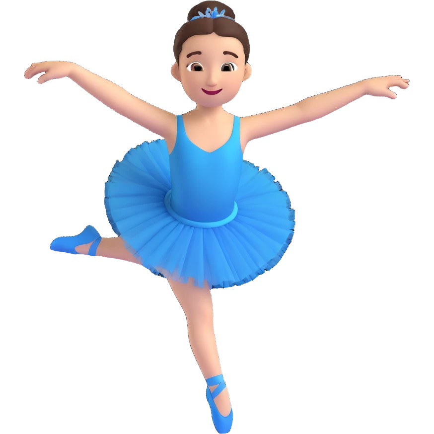 ballerina in 3D emoji style, leaping, blue tutu, joyful face emoji