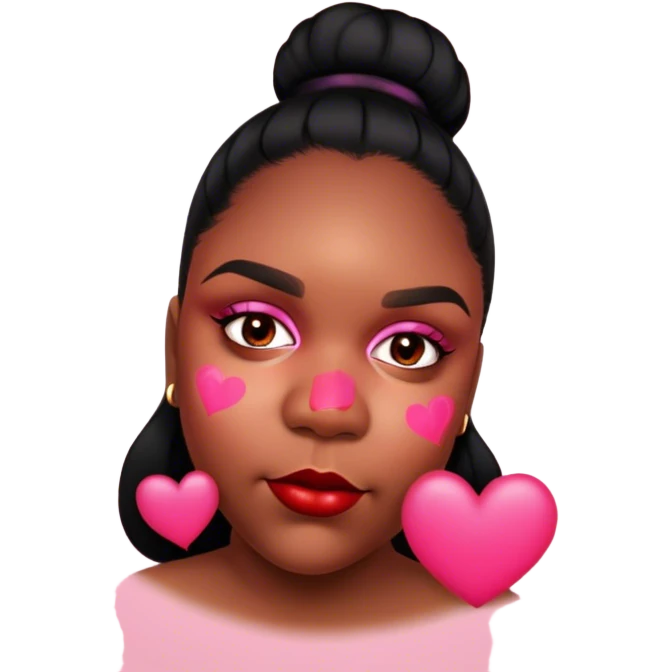 Beautiful black woman and fat lover with pink and red hearts emoji