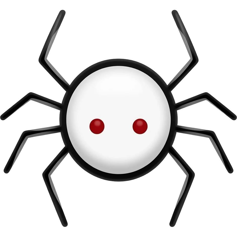minimalist spider doodle, round circle body, two red dot eyes, 6 thin legs coming out from sides, sketch style, simple black outline emoji