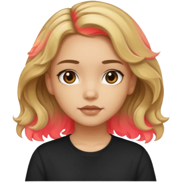 Light skinned girl with dirty blonde wavy hair and deep brown eyes and a black square shirt emoji