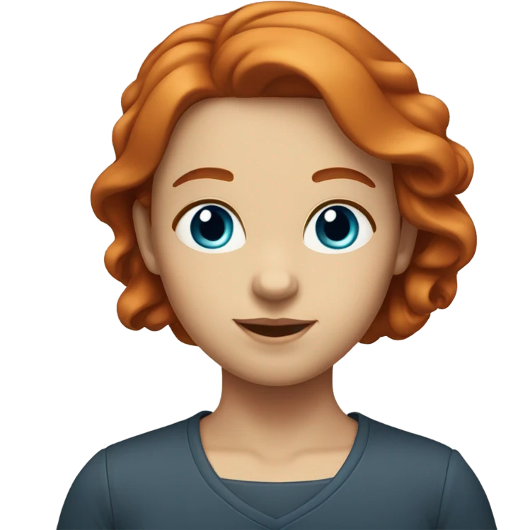 Redhead with neck length hair blue eyes emoji