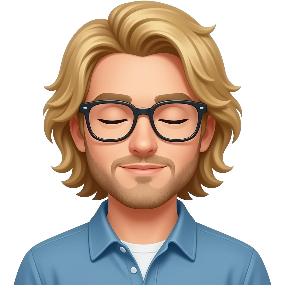 sleeping blond guy with long hair and glasses emoji