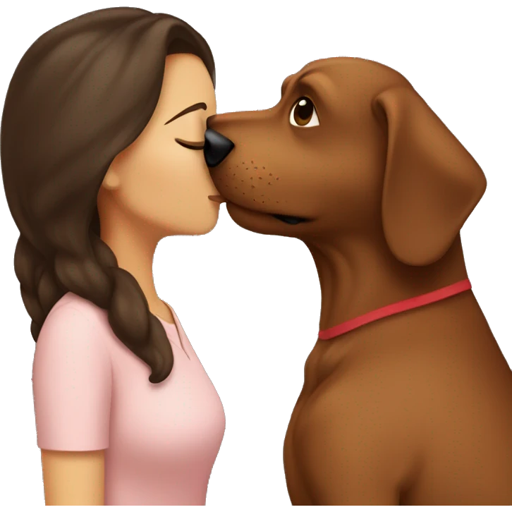 Brunette kissing big brown dog emoji