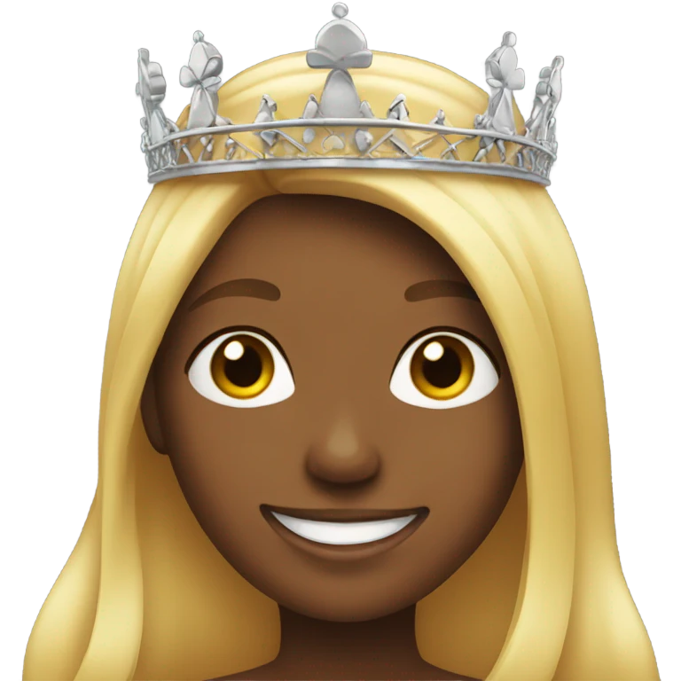 smiling girl with long hair that has a crown on  emoji