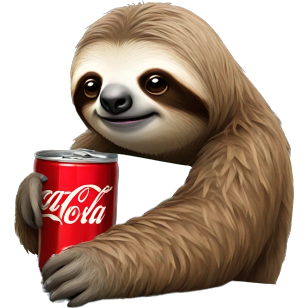 tired sloth with coca cola can and laptop emoji
