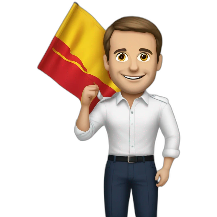 Emanuel Macron holding the flag of Spain emoji