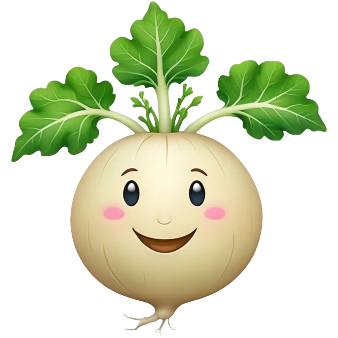 white turnip with smiling face and leafy stalk emoji
