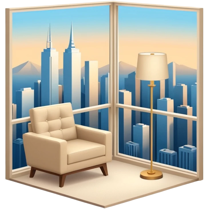 Isometric 3D corner of hotel room with modern floor lamp and modern beige armchair emoji