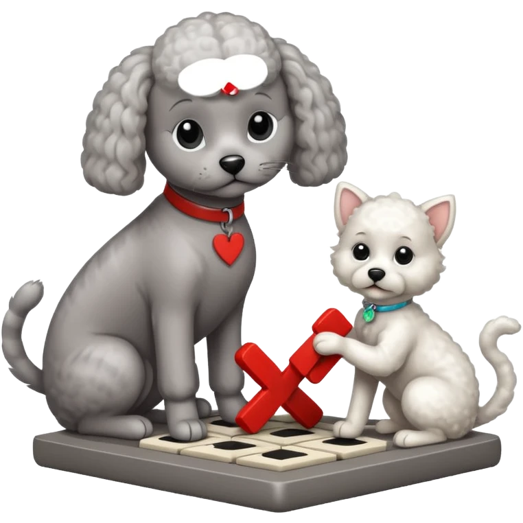 Cat playing tic-tac-toe with a poodle emoji