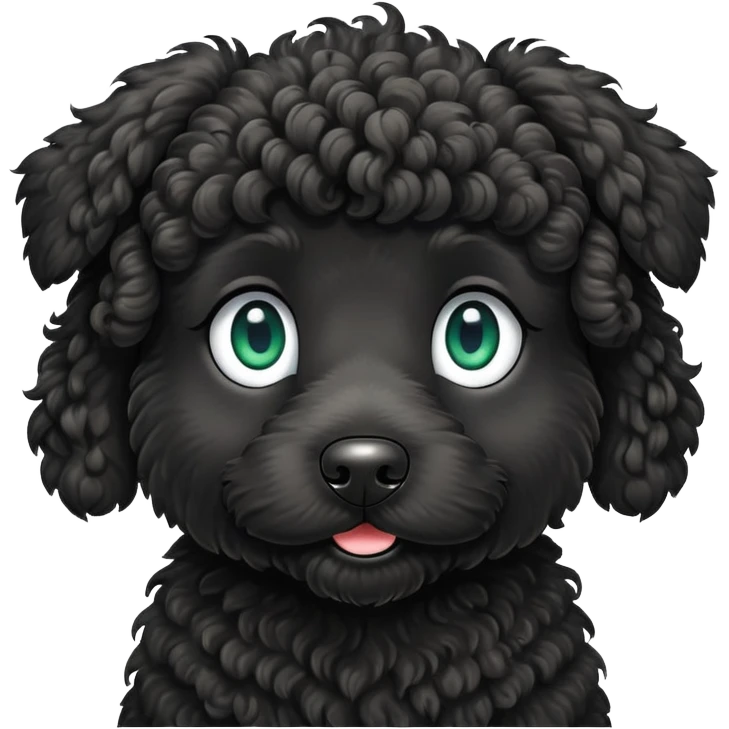 Black doodle dog with blue green eyes emoji