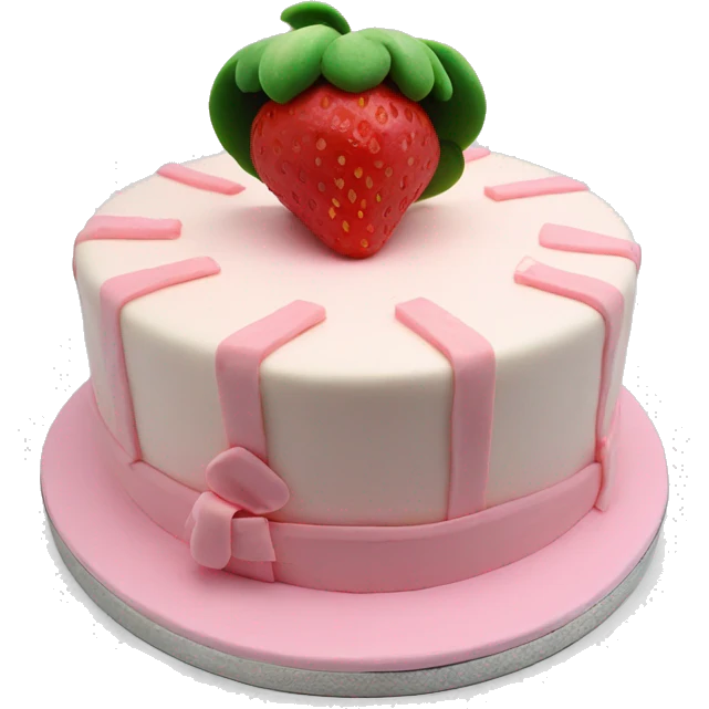 Light Pink strawberries and cream birthday cake with in bow emoji