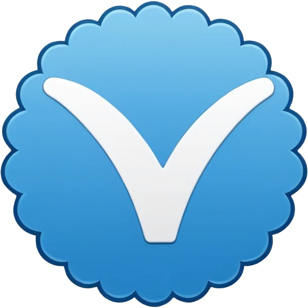 A blue scalloped circle with a verified thing emoji