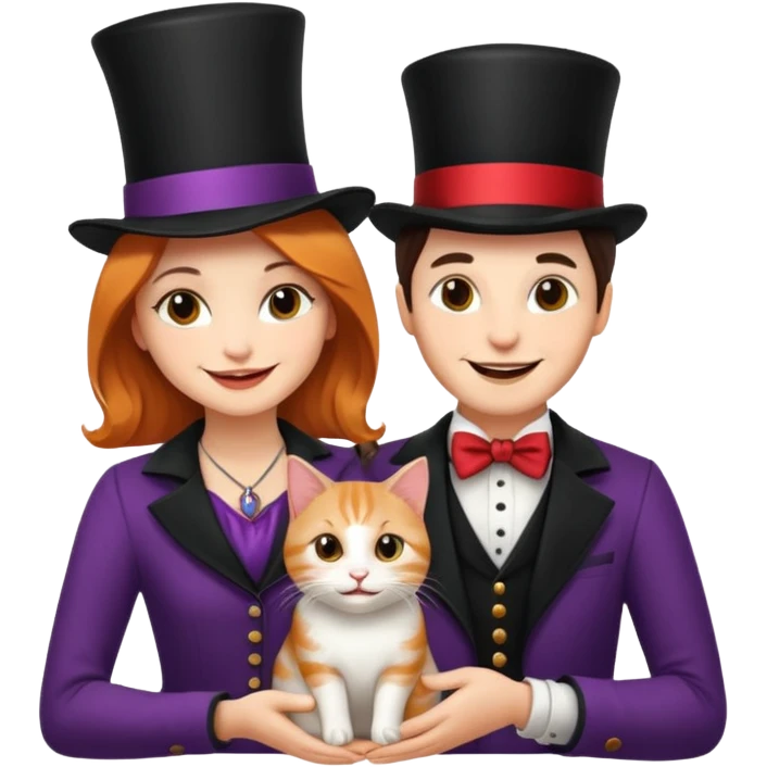 magician couple and their pet cat emoji