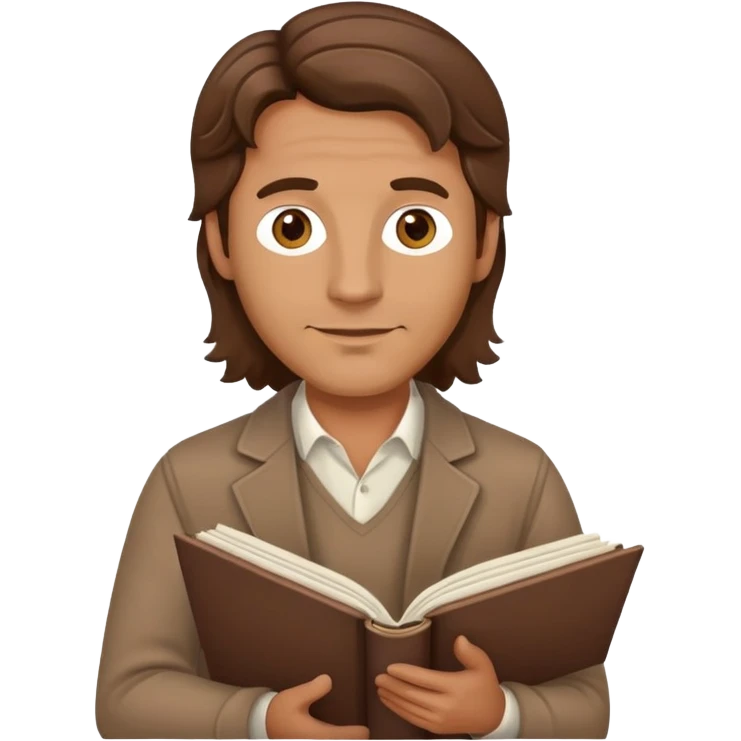 man in his 40s with tidy wavy hair, no glasses, holding open book emoji
