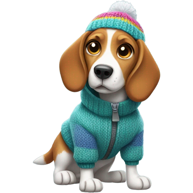Beagle in Alaska, with winter clothing emoji