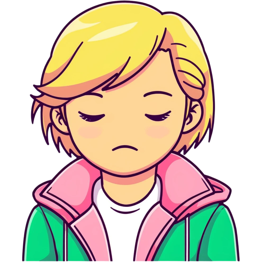 blonde girl with sleepy eyes wearing pink jacket emoji
