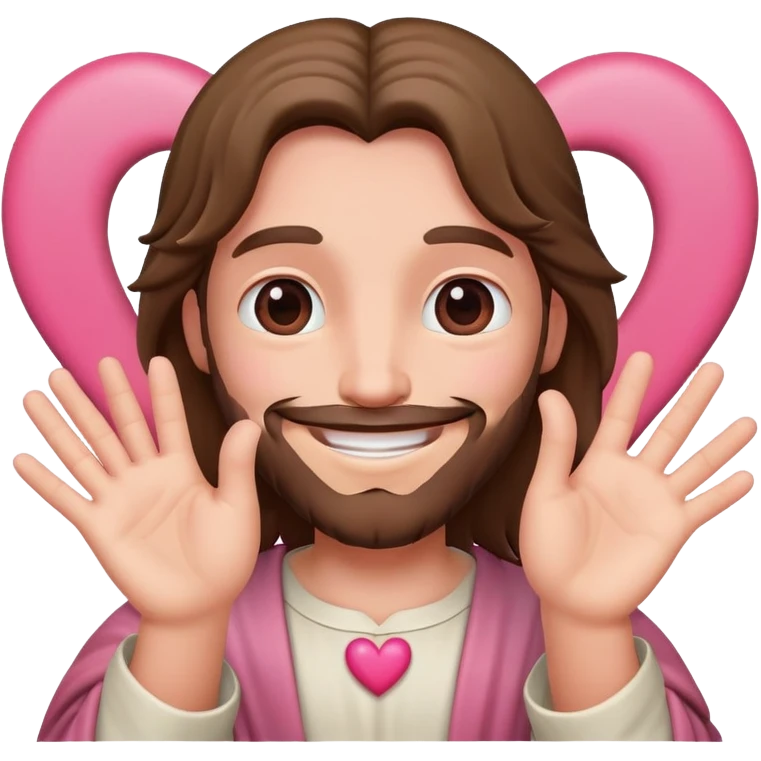 Happy Jesus forming a pink heart with fingers emoji