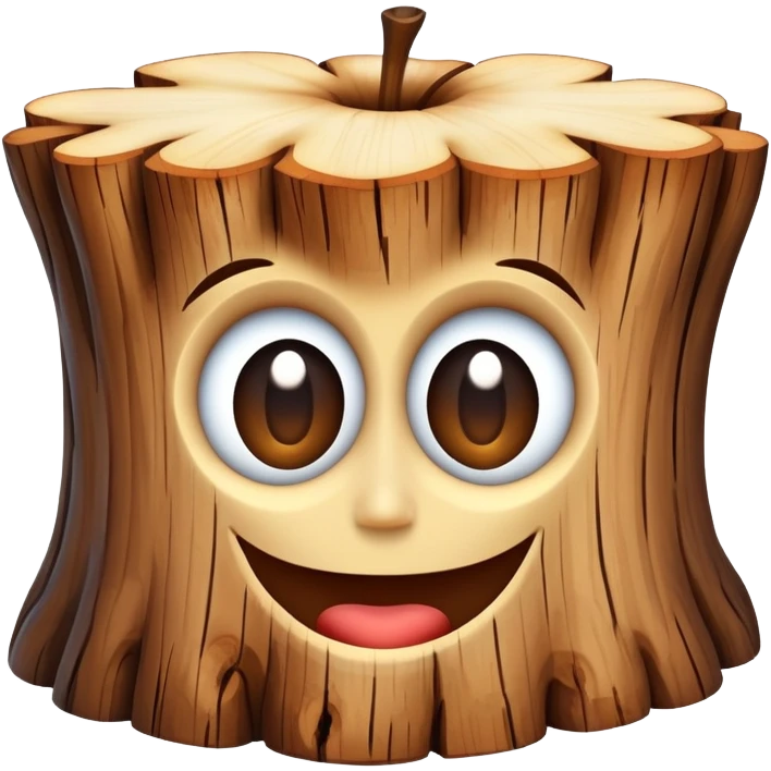 
“Caricatura de un tronco de madera sonriente con grandes ojos estilo emoji de Apple, sosteniendo un pequeño mazo, fondo blanco, estilo simpático y colorido.” emoji