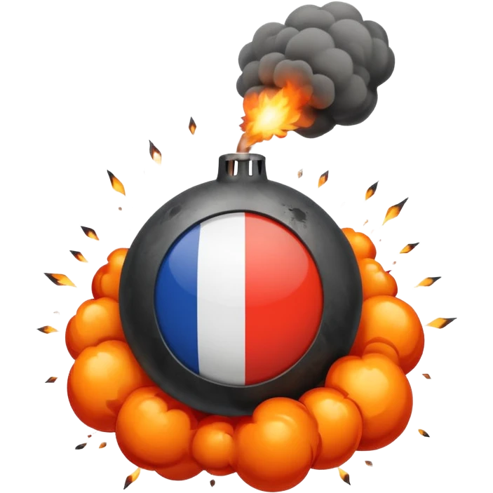French flag with bomb next to it and explosion effect emoji