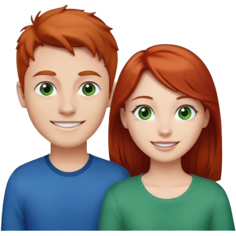 red head girl with brunette boy couple blue/green eyes emoji
