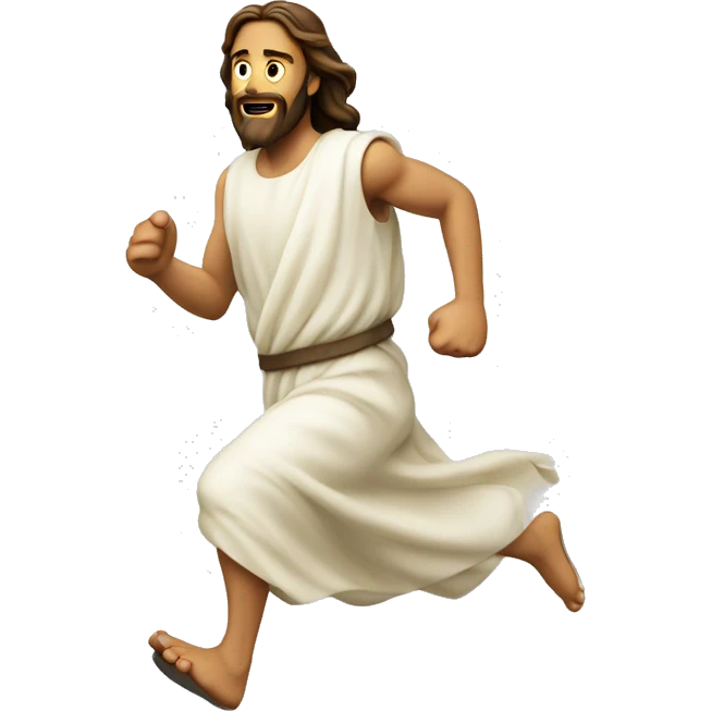 Jesus running quickly, determined, with a large stride emoji