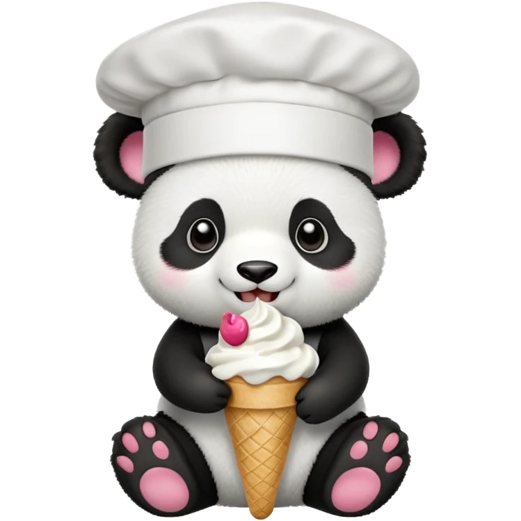 Panda eating ice cream wearing a chef hat emoji