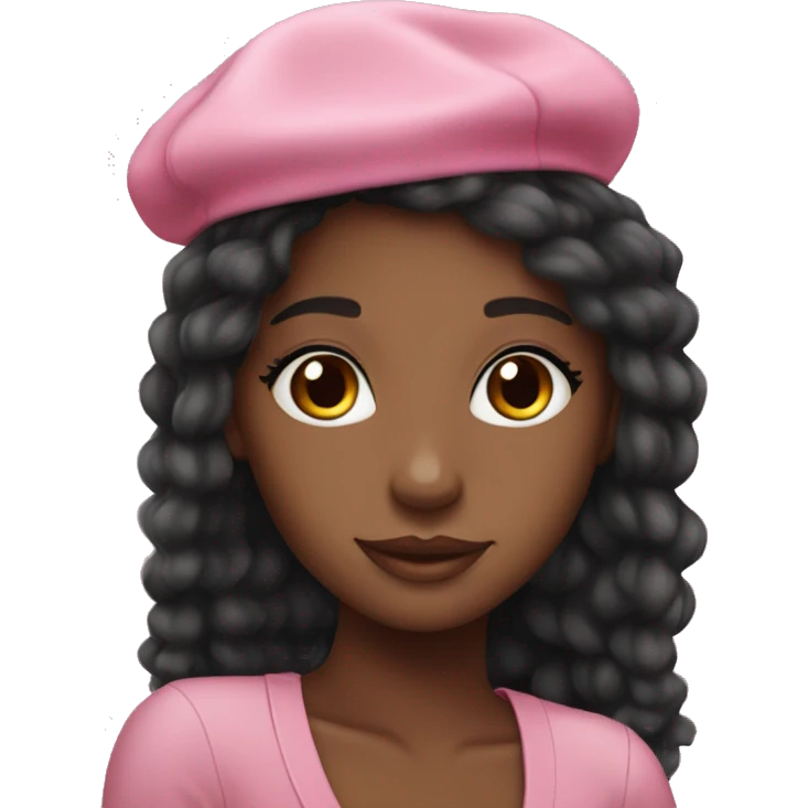 Pink French beret very pretty black girl long hair emoji