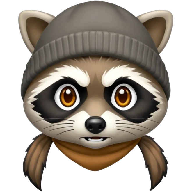 Angry Raccoon bandit with beanie hat emoji