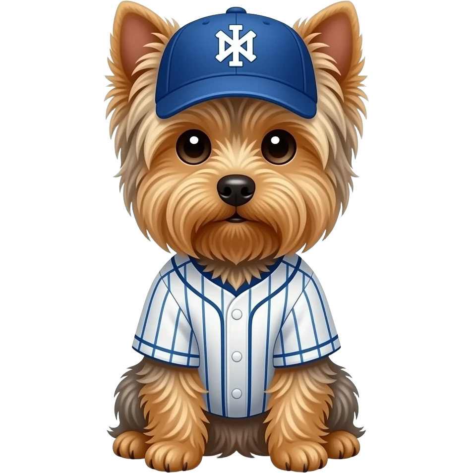 Yorkie dog sitting with baseball gear emoji