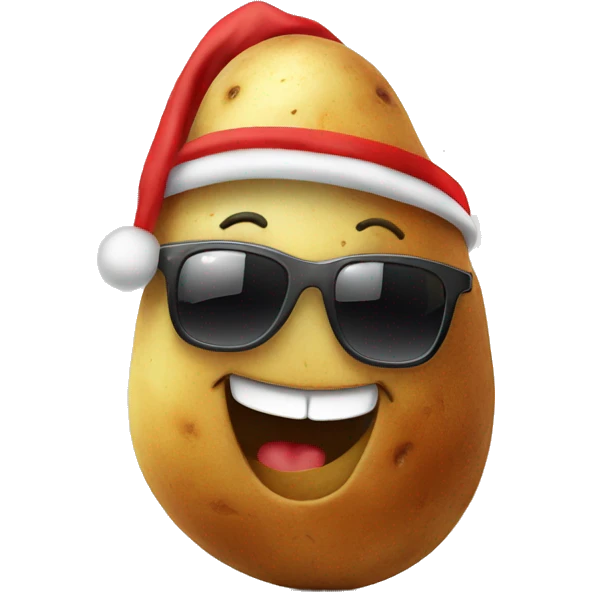 Happy potato wearing sunglasses and a Christmas hat emoji