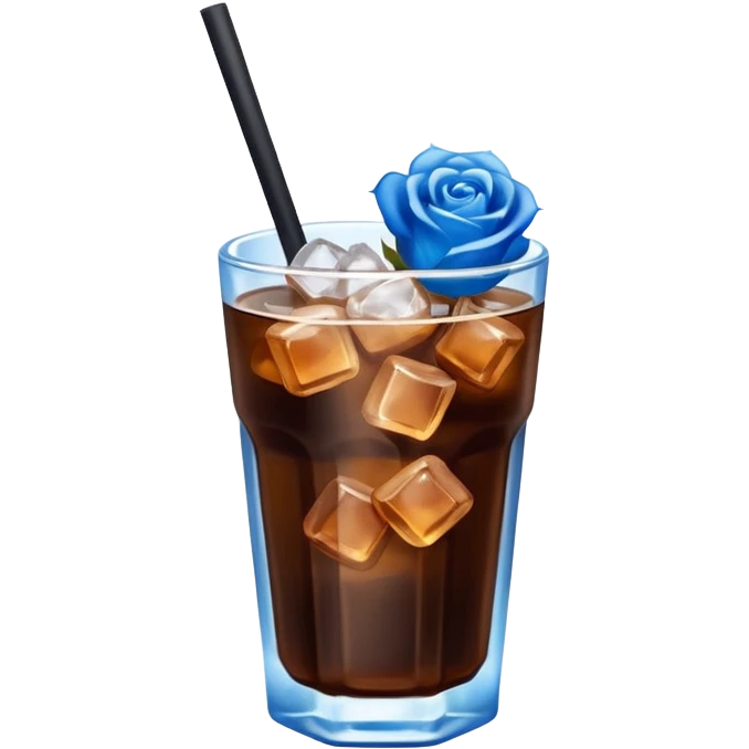 Cold brew coffee with mini roses blue light and small size mini glas cup with ice cubs emoji